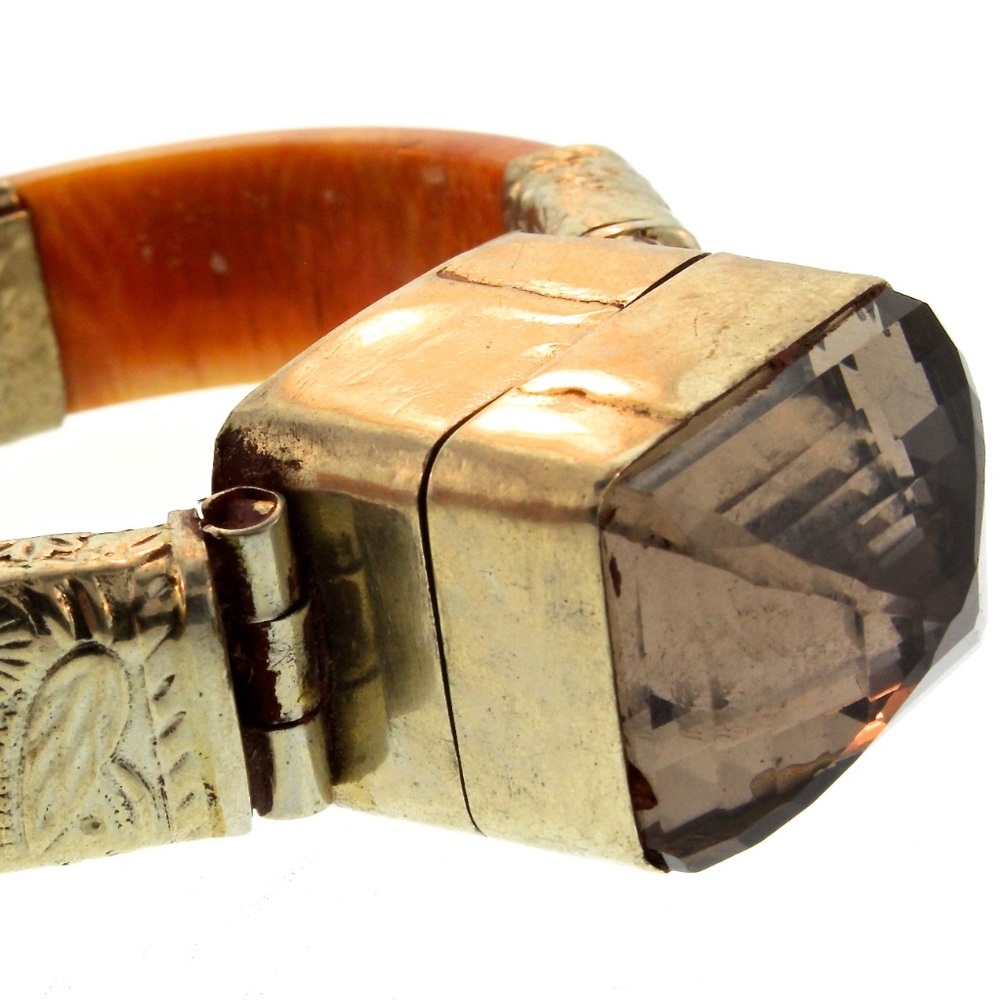 Vtg Pre-Ban Ivory Rock Crystal Amulet Box BRACELET